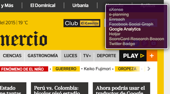 Advertising and trackers in El Comercio